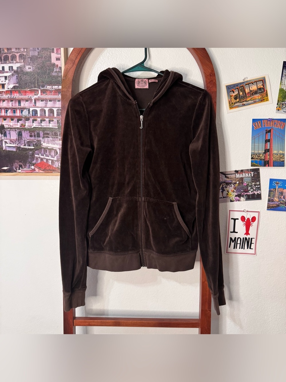 Juicy Couture Y2K Brown Velour Full Zip Hoodie 2000s - Picture 2 of 5